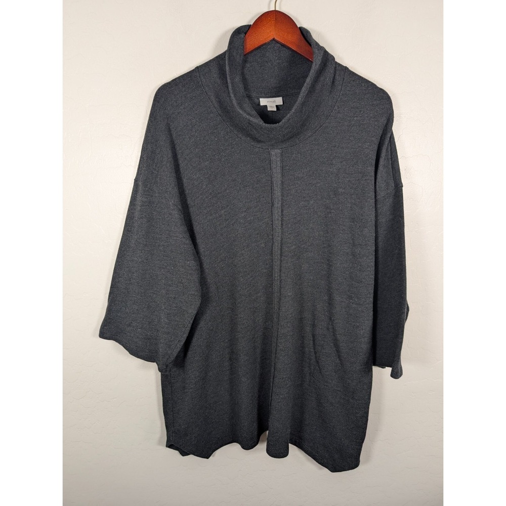 J Jill Sweater Women's Small Gray Pure Jill‎ 3/4 Sleeve Mock Neck Pullover